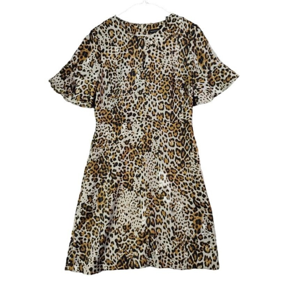 Banana Republic Womens Mob Wife Leopard Flutter Sleeve Dress 6 Brown Mini Pocket